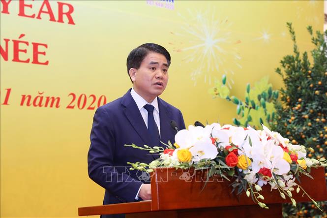 Trong ảnh: Chủ tịch UBND TP Hà Nội Nguyễn Đức Chung phát biểu chúc mừng. Ảnh: Lâm Khánh - TTXVN