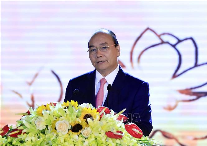 Trong ảnh: Thủ tướng Nguyễn Xuân Phúc phát biểu tại lễ kỷ niệm. Ảnh: Thống Nhất- TTXVN
