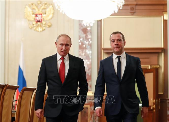 Trong ảnh: Tổng thống Nga Vladimir Putin (trái) và Thủ tướng Dmitry Medvedev trong cuộc gặp tại Moskva ngày 15/1/2020. Ảnh: AFP/ TTXVN 