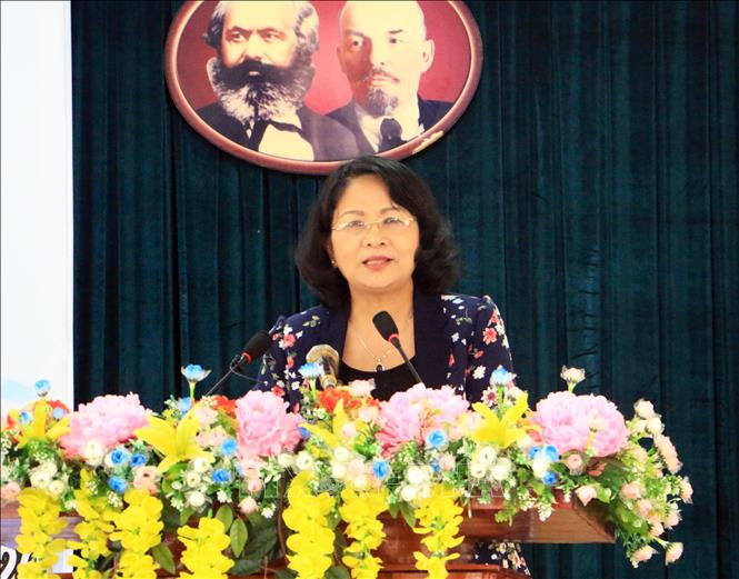 Trong ảnh: Phó Chủ tịch nước Đặng Thị Ngọc Thịnh phát biểu tại chương trình. Ảnh: Phạm Minh Tuấn-TTXVN.