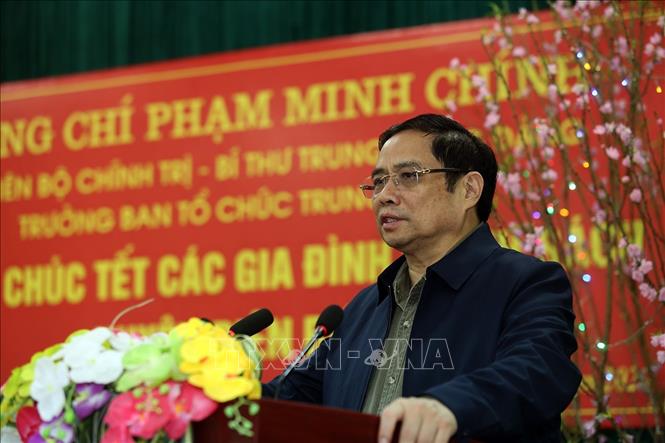Trong ảnh: Trưởng ban Tổ chức Trung ương Phạm Minh Chính phát biểu tại buổi gặp mặt các gia đình chính sách tại huyện Điện Biên. Ảnh: Phan Tuấn Anh - TTXVN