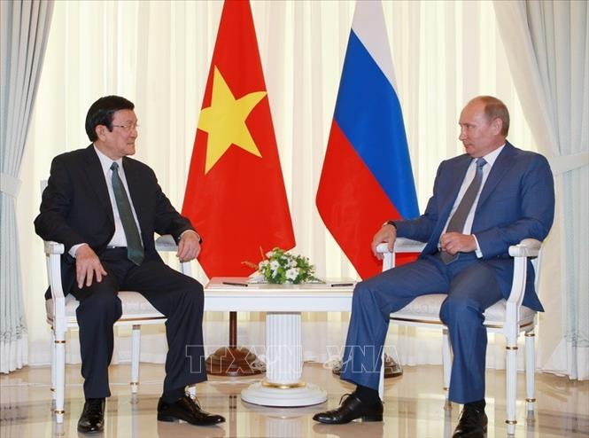 Trong ảnh: Tổng thống Nga Vladimir Putin hội đàm với Chủ tịch nước Trương Tấn Sang thăm cấp Nhà nước LB Nga, ngày 27/7/2012, tại thành phố Sochi. Ảnh: Nguyễn Khang – TTXVN  