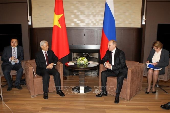 Trong ảnh: Tổng Bí thư Nguyễn Phú Trọng hội đàm với Tổng thống Nga Vladimir Putin, ngày 25/11/2014, tại  Sochi. Ảnh: Trí Dũng - TTXVN