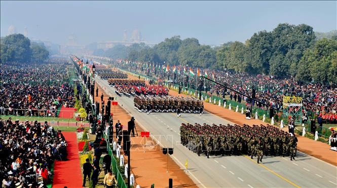 Trong ảnh: Binh sĩ Ấn Độ tham gia lễ duyệt binh kỷ niệm Ngày Cộng hòa lần thứ 71 tại New Delhi ngày 26/1/2020. Ảnh: THX/TTXVN