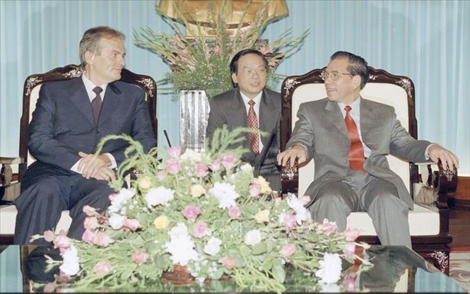 Trong ảnh: Tổng Bí thư Nông Đức Mạnh tiếp Chủ tịch Đảng Công nhân Hungary Thurmer Gyula thăm Việt Nam (26/8/2003). Ảnh: Xuân Tuân - TTXVN