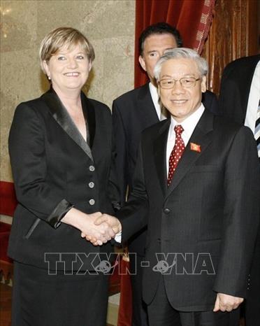 Trong ảnh: Chủ tịch Quốc hội Katalin Szili đón Chủ tịch Quốc hội Nguyễn Phú Trọng thăm hữu nghị Hungary (6/2008). Ảnh: Trí Dũng - TTXVN