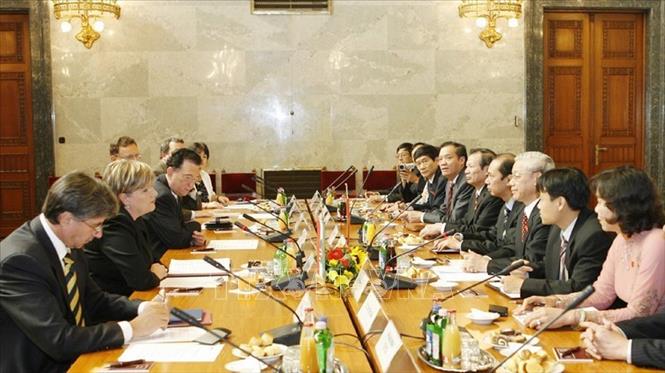 Trong ảnh: Chủ tịch Quốc hội Katalin Szili hội đàm với Chủ tịch Quốc hội Nguyễn Phú Trọng (6/2008) thăm chính thức Hungary. Ảnh: Trí Dũng – TTXVN