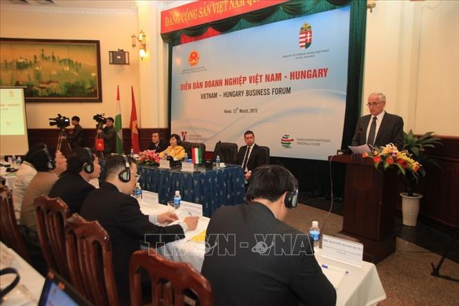 Trong ảnh: Ông Mikola István, Quốc vụ khanh Bộ Ngoại giao và Kinh tế đối ngoại Hungary phát biểu tại Diễn đàn doanh nghiệp Việt Nam – Hungary (2015). Ảnh: Trần Việt – TTXVN