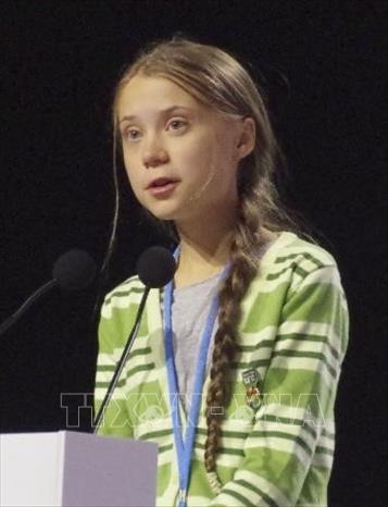 Trong ảnh: Nhà hoạt động trẻ người Thụy Điển Greta Thunberg phát biểu trong một sự kiện ở Madrid, Tây Ban Nha ngày 11/12/2019. Ảnh: Kyodo/TTXVN