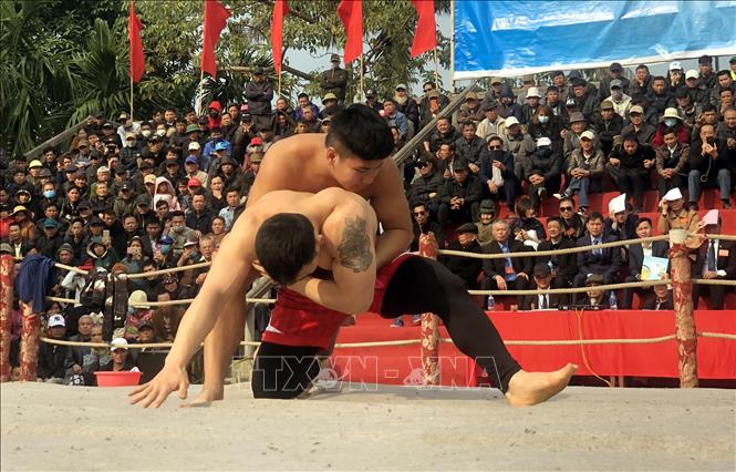 Trong ảnh: Các đô vật thi đấu trong lễ hội. Ảnh: An Đăng - TTXVN