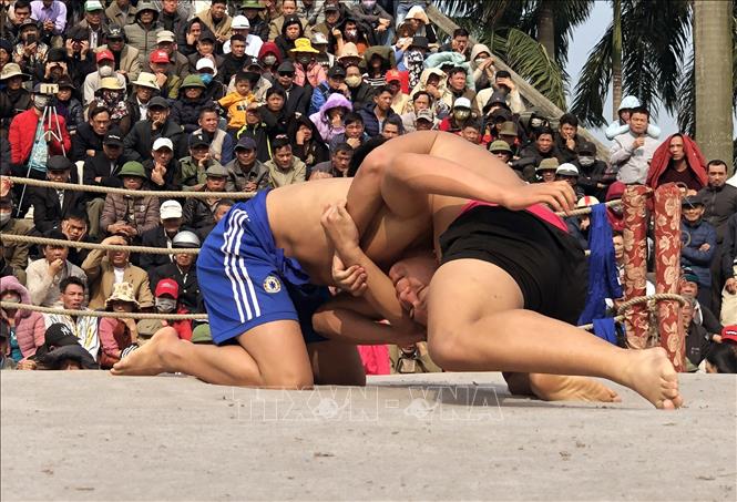Trong ảnh: Các đô vật thi đấu trong lễ hội. Ảnh: An Đăng - TTXVN