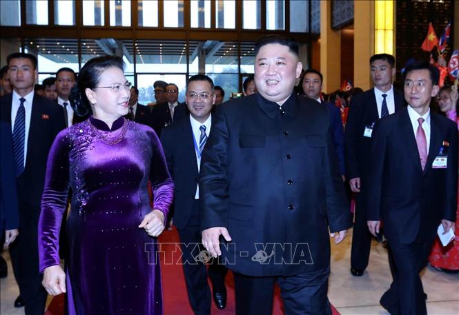 Trong ảnh: Chủ tịch Quốc hội Nguyễn Thị Kim Ngân hội kiến đồng chí Kim Jong-un, Chủ tịch Đảng Lao động Triều Tiên, Chủ tịch Ủy ban Quốc vụ nước Cộng hòa dân chủ nhân dân Triều Tiên thăm hữu nghị chính thức Việt Nam, chiều 1/3/2019, tại Hà Nội. Ảnh: Trọng Đức - TTXVN