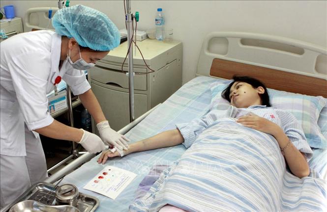 Ghép tế bào gốc tạo máu điều trị các bệnh máu tại Viện Huyết học và Truyền máu Trung ương là phương pháp điều trị triệt để nhất giúp cho bệnh nhân bệnh máu ác tính cũng như lành tính, di truyền có thể khỏi bệnh và có cuộc sống bình thường. Trong ảnh: Điều trị cho bệnh nhân mắc CML tại Viện Huyết học và Truyền máu Trung ương (Bộ Y tế). Ảnh: Dương Ngọc - TTXVN
