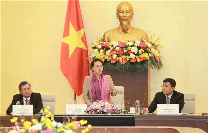 Photo: NA Chairwoman Kim Ngan speaks at the reception. VNA Photo: Doãn Tấn