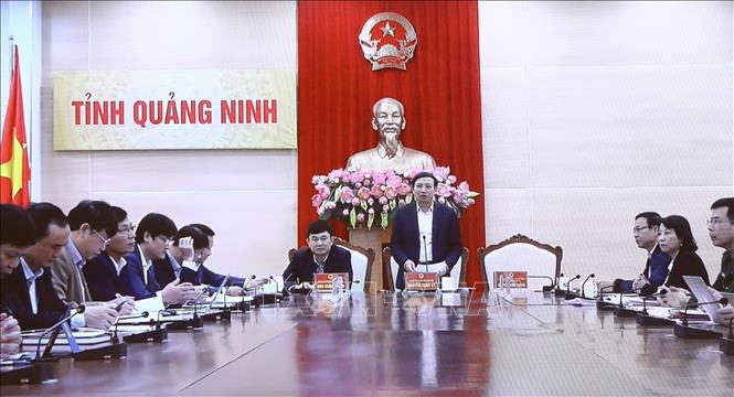 Trong ảnh: Tỉnh Quảng Ninh báo cáo trực tuyến. Ảnh: Văn Điệp - TTXVN