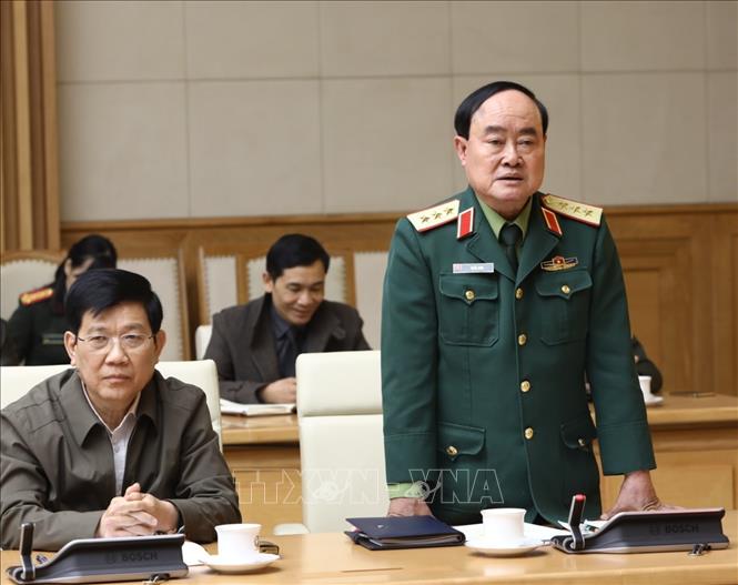 Trong ảnh: Thượng tướng Trần Đơn, Thứ trưởng Bộ Quốc phòng phát biểu tại cuộc họp. Ảnh: Văn Điệp - TTXVN
