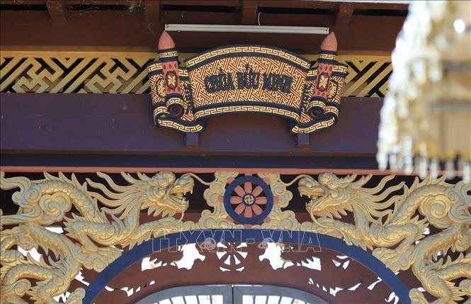 Trong ảnh: Những nét trạm trổ rồng cổ kính tại chùa Bửu Minh. Ảnh: Thành Đạt - TTXVN