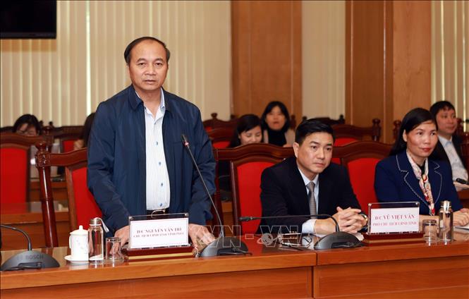 Trong ảnh: Chủ tịch UBND tỉnh Vĩnh Phúc Nguyễn Văn Trì phát biểu. Ảnh: Hoàng Hùng - TTXVN