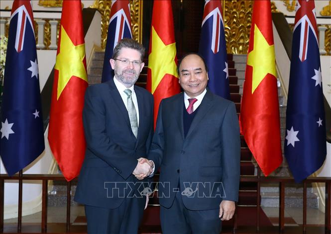 Trong ảnh: Chiều 21/1/2019, tại Hà Nội, Thủ tướng Nguyễn Xuân Phúc tiếp Chủ tịch Thượng viện Australia Scott Ryan thăm chính thức Việt Nam. Ảnh: Thống Nhất – TTXVN