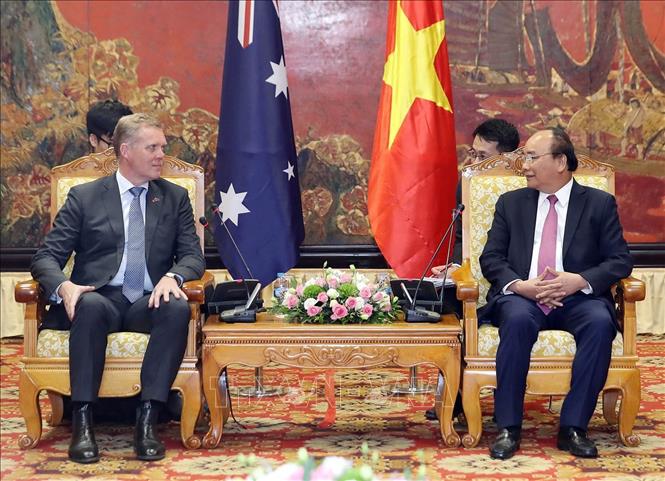 Trong ảnh: Sáng 24/7/2018, tại Hà Nội, Thủ tướng Nguyễn Xuân Phúc tiếp Chủ tịch Hạ viện Australia Tony Smith thăm chính thức Việt Nam. Ảnh: Thống Nhất – TTXVN