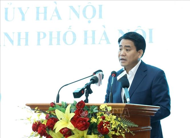 Trong ảnh: Phó Bí thư Thành ủy, Chủ tịch Ủy ban nhân dân Thành phố Hà Nội Nguyễn Đức Chung phát biểu. Ảnh: Văn Điệp - TTXVN