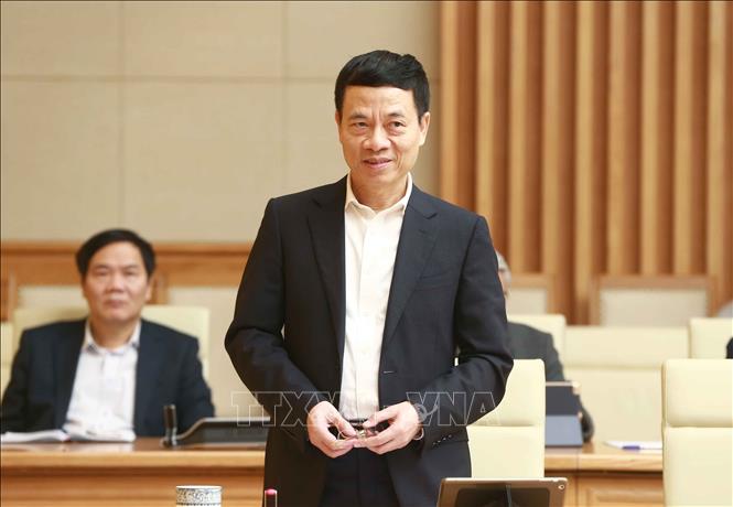 Trong ảnh: Bộ trưởng Bộ Thông tin và Truyền thông Nguyễn Mạnh Hùng phát biểu. Ảnh: Doãn Tấn - TTXVN
