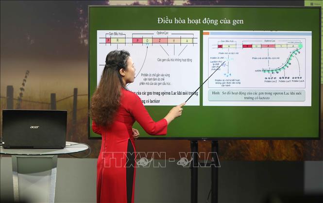 Trong ảnh: Để thực hiện chương trình, các giáo viên cùng tổ bộ môn đã họp với cán bộ, chuyên viên của Sở Giáo dục và Đào tạo Hà Nội để phân công lịch ghi hình, thống nhất nội dung giảng dạy của từng giáo viên. Ảnh: Thanh Tùng-TTXVN
