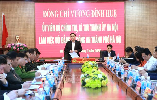 Trong ảnh: Bí thư Thành ủy Hà Nội Vương Đình Huệ phát biểu. Ảnh: Doãn Tấn - TTXVN