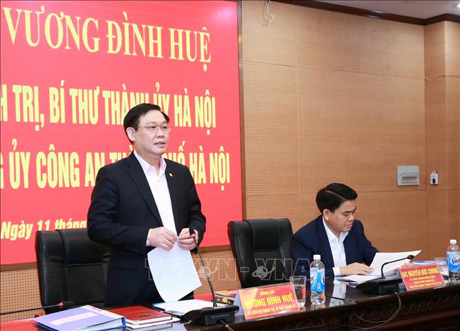 Trong ảnh: Bí thư Thành ủy Hà Nội Vương Đình Huệ phát biểu. Ảnh: Doãn Tấn - TTXVN