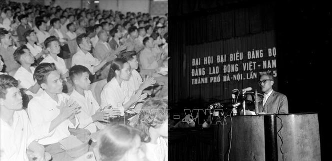Trong ảnh: Bí thư Thành ủy Hà Nội Nguyễn Văn Trân đọc báo cáo chính trị tại phiên khai mạc Đại hội đại biểu Đảng bộ thành phố Hà Nội lần thứ V, nhiệm kỳ 1971-1974. Ảnh: Trần Phác - TTXVN