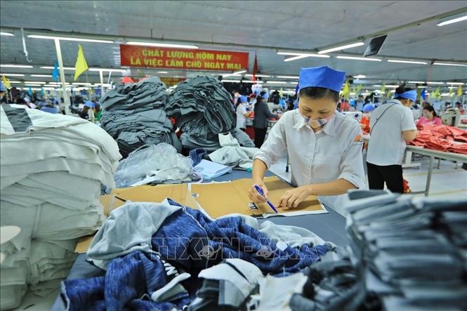 Trong ảnh: Sản xuất hàng may mặc xuất khẩu tại Công ty Cổ phần Tiên Hưng, huyện Tiên Lữ (Hưng Yên). Ảnh: Minh Quyết – TTXVN 
