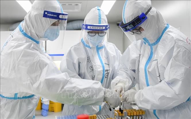 Trong ảnh: Các nhân viên y tế nghiên cứu mẫu bệnh phẩm của bệnh nhân COVID-19 tại bệnh viện ở Vũ Hán, Trung Quốc ngày 4/3/2020. Ảnh: THX/TTXVN