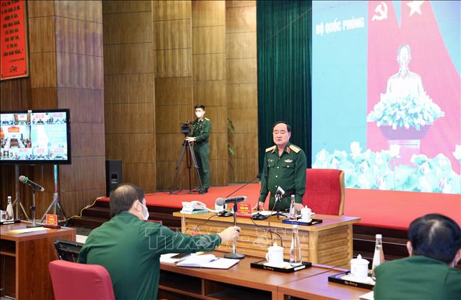 Trong ảnh: Thượng tướng Trần Đơn, Thứ trưởng Bộ Quốc phòng, Trưởng ban Chỉ đạo Bộ Quốc phòng chủ trì cuộc họp. Ảnh: Dương Giang - TTXVN