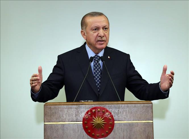 Trong ảnh: Tổng thống Thổ Nhĩ Kỳ Recep Tayyip Erdogan phát biểu tại thành phố Istanbul ngày 3/4/2020. Ảnh: AFP/TTXVN