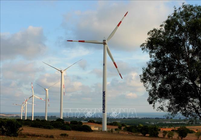 Trong ảnh: Nhà máy điện gió 1 tại huyện Tuy Phong (Bình Thuận) với 20 turbine gió, khánh thành ngày 18/4/2012. Ảnh: Ngọc Hà - TTXVN