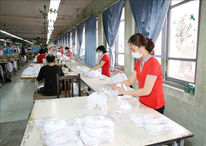Photo: Making anti-bacterial cloth masks for exports at Chien Thang Garment Joint Stock Company. VNA Photo: Phương Hoa  