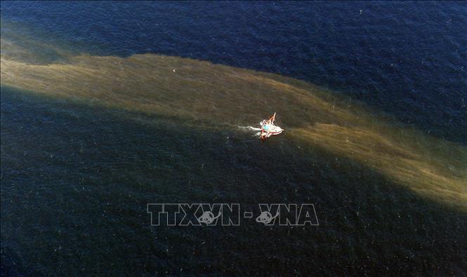 Trong ảnh (tư liệu): Vệt dầu tràn sau vụ nổ giàn khoan Deepwater Horizon ngoài khơi Louisiana, Mỹ, ngày 7/5/2010. Ảnh: AFP/ TTXVN