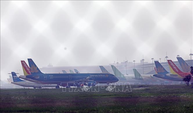 Trong ảnh: Hàng loạt máy bay của các hãng hàng không đậu tại sân bay quốc tế Nội Bài. Ảnh: Huy Hùng - TTXVN