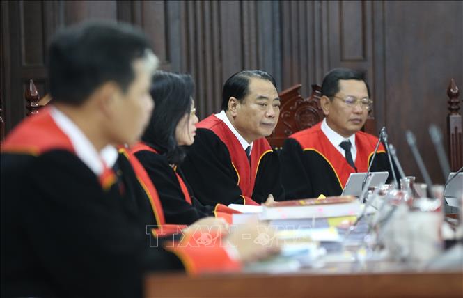 Trong ảnh: Hội đồng thẩm phán Tòa án nhân dân Tối cao dự phiên tòa. Ảnh: Doãn Tấn - TTXVN