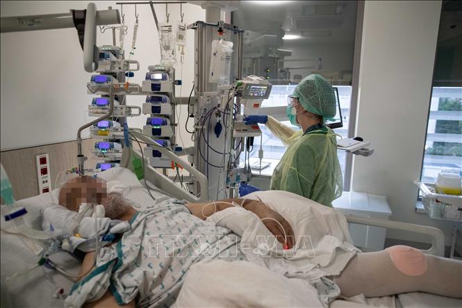 Trong ảnh: Điều trị cho bệnh nhân nhiễm COVID-19 tại bệnh viện ở Brussels, Bỉ, ngày 10/4/2020. Ảnh: AFP/TTXVN