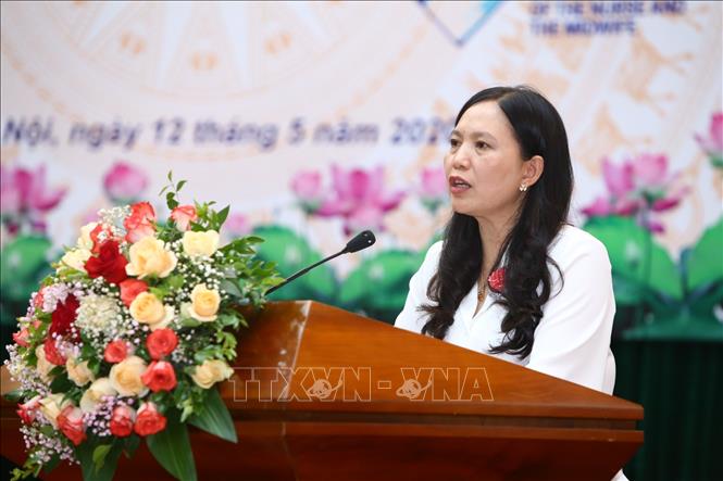 Trong ảnh: Điều dưỡng Doãn Thị Nguyệt, Trưởng phòng điều dưỡng bệnh viện Bệnh Nhiệt đới Trung ương phát biểu. Ảnh: Minh Quyết - TTXVN