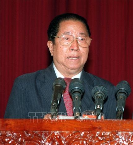 Trong ảnh (tư liệu): Đại tướng Sisavath Keobounphanh phát biểu tại phiên họp thứ nhất Quốc hội Lào ở thủ đô Vientiane. Ảnh: AFP/TTXVN