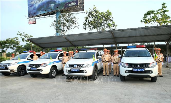 Trong ảnh: Lực lượng Cảnh sát giao thông của Cục Cảnh sát giao thông, Bộ Công an ra quân. Ảnh: Doãn Tấn - TTXVN