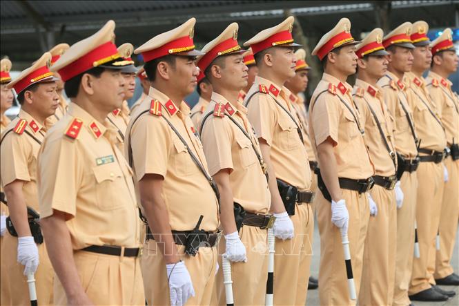 Trong ảnh: Lực lượng Cảnh sát giao thông của Cục Cảnh sát giao thông, Bộ Công an tổ chức Lễ ra quân. Ảnh: Doãn Tấn - TTXVN