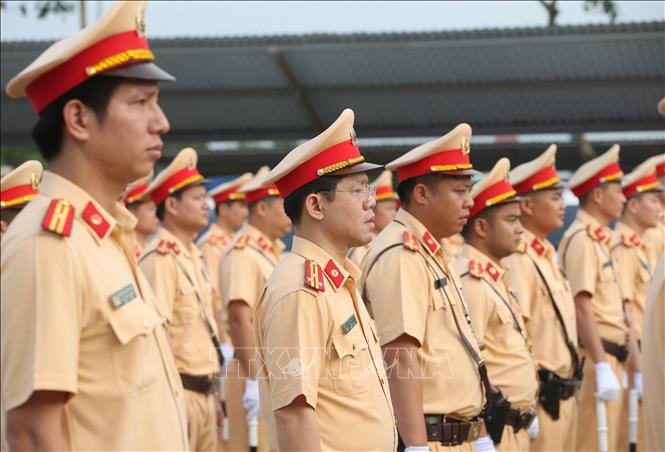 Trong ảnh: Lực lượng Cảnh sát giao thông của Cục Cảnh sát giao thông, Bộ Công an tổ chức Lễ ra quân. Ảnh: Doãn Tấn - TTXVN