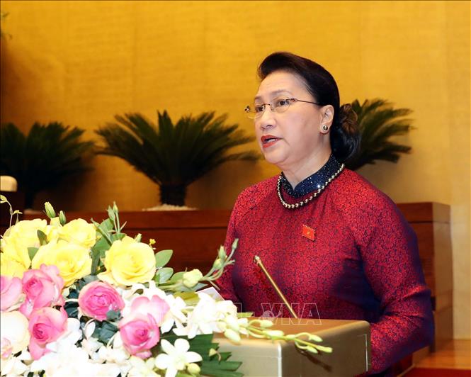 Photo: National Assembly Chairwoman Nguyen Thi Kim Ngan delivers the session’s opening speech. VNA Photo