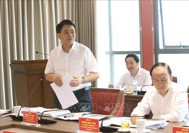 Trong ảnh: Chủ tịch Ủy ban nhân dân Thành phố Hà Nội Nguyễn Đức Chung phát biểu. Ảnh: Văn Điệp - TTXVN