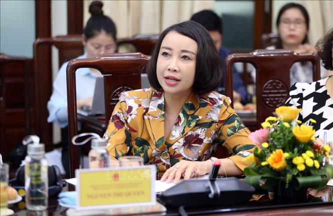 Trong ảnh: Bà Nguyễn Thị Quyên, Phó Cục trưởng Cục Việc làm, Bộ Lao động – Thương binh và Xã hội phát biểu tại Hội thảo điểm cầu Hà Nội. Ảnh: Anh Tuấn – TTXVN