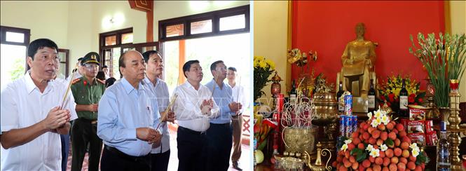 Trong ảnh: Thủ tướng Nguyễn Xuân Phúc dâng hương tưởng nhớ Chủ tịch Hồ Chí Minh tại Khu nhà tưởng niệm Bác Hồ ở xã Quý Sơn, huyện Lục Ngạn, tỉnh Bắc Giang. Ảnh: Thống Nhất - TTXVN 