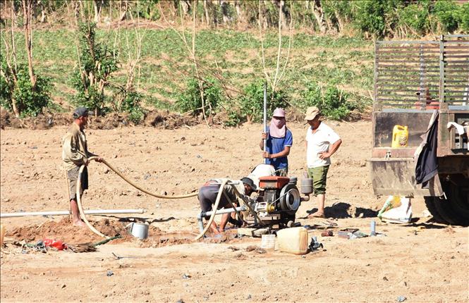 Trong ảnh: Người dân Kon Tum đào giếng tìm nguồn nước sinh hoạt giữa cao điểm mùa khô. Ảnh: Dư Toán - TTXVN
